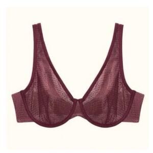 Thirdlove Unlined Modern Mesh Scoop Bra Size 38B Burgundy Plum Semi Sheer